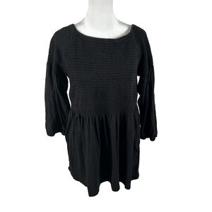 J Jill Top Blouse 3/4 Sleeve Stretch Cotton Black Medium Business Casual Ribbed